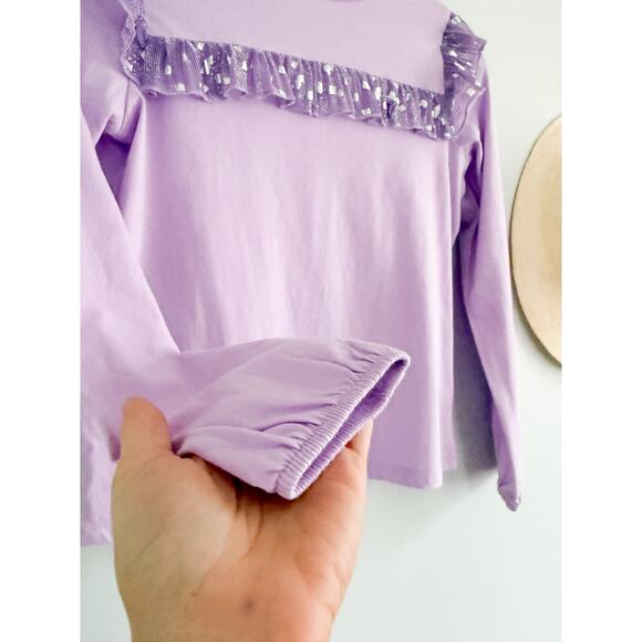 Crewcuts Factory | NWOT Girls' Long-sleeve ruffle tee in Purple | Sz L 10-12 - Picture 4 of 11